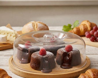Soporte para pasteles de bambú con tapa, cubierta transparente para pasteles, soporte para postres, recipiente para almacenar pasteles, decoración estética de cocina, bandeja para servir