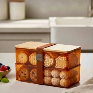 Küchen Aufbewahrungsbox mit Bambusdeckel, stapelbarer Pantry-Organizer, moderner Aufbewahrungsbehälter, ästhetische Arbeitsplattenbox