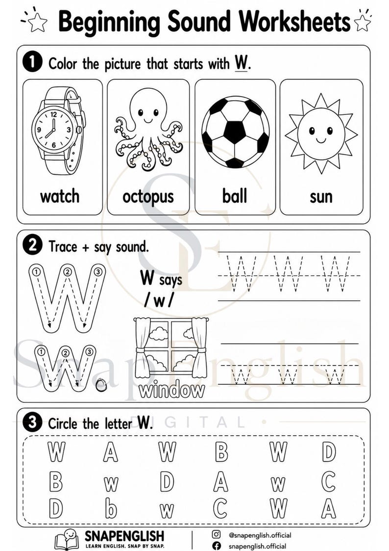 Beginning Ww Beginning Sound Worksheets | Alphabet Phonics Pack (instant Download ...