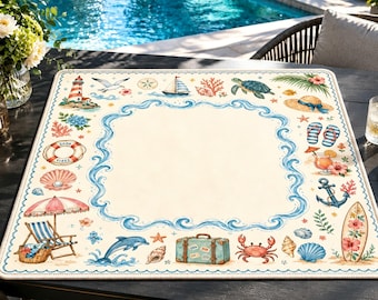 Seaside Escape Mahjong Matte, Aquarell Ocean Beach Spiel Tischmatte, amerikanisches Mahjong Geschenk, rutschfeste Matte, Mahjong Zubehör