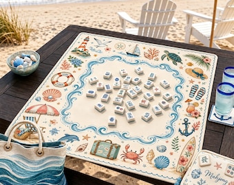 Küsten Mahjong Matte, Aquarell Strand Mahjong Tischmatte, Amerikanisches Mahjong Zubehör, rutschfeste Gummi Spielmatte Geschenk