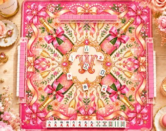 Personalized Champagne Mahjong Mat with Monogram Initial, Pink Party American Mahjong Table Mat, Mahjong Gift for Players or Hosts