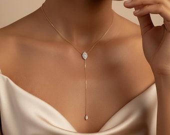 Marquise Moissanite Necklace, Sterling Silver Pendant, Bridal Jewelry, Anniversary Gift for Wife, Dainty Drop Necklace,Bridesmaid Jewelry