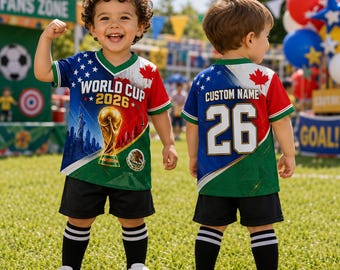 Personalized Toddler Soccer Jersey 2T-4T, Custom 3D Football Shirt for Kids, USA Canada Mexico Inspired Tournament Outfit, Game Day Gift