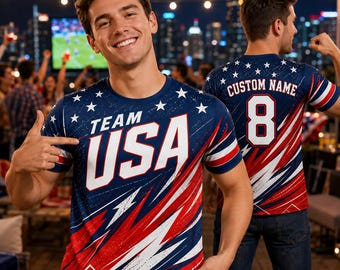 Custom USA Soccer 2026 Jersey 3D T-Shirt, Personalized Name Number Patriotic Football Shirt, American Flag Fan Gift For Men Women Supporters