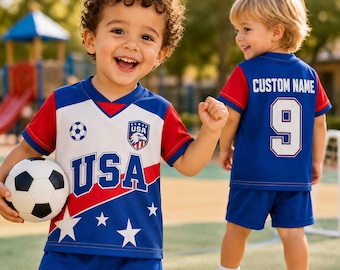 Personalized USA Soccer Jersey for Toddlers 2T-4T, Custom Name Kids Soccer Kit, Patriotic American Apparel for 2026 Global Tournament