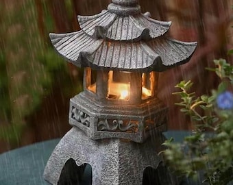 Lanterna solare a pagoda per esterni, luce da giardino in stile giapponese, lanterna a LED, decorazione per giardino zen, impermeabile, statua da giardino