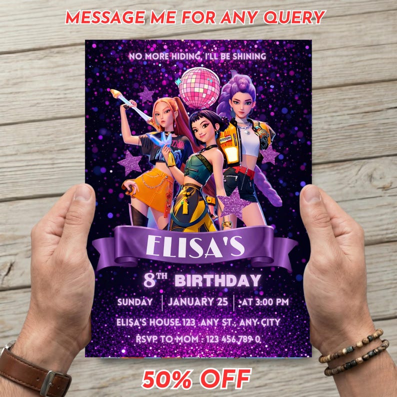 Kpop Demon Hunters Invitation Birthday Editable Girls, Kids Kpop Party ...