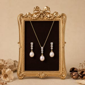Parel bruidssieraden set zoetwaterparel ketting oorbellen set zirkoon parel drop sieraden minimalistische bruiloft sieraden bruidsmeisje cadeau voor haar afbeelding 4