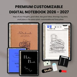 Premium Custom Digital Notebook 2026 - 2027 | Note & Checklist Templates | iPad Notebook |  GoodNotes Notebook | Lined, Grid, Dotted, Blank