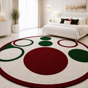 Luxury Hand Tufted Wool Rug, Modern Circle Area Rug, Abstract Red Green Carpet, Custom Living Room Floor Rug Decor