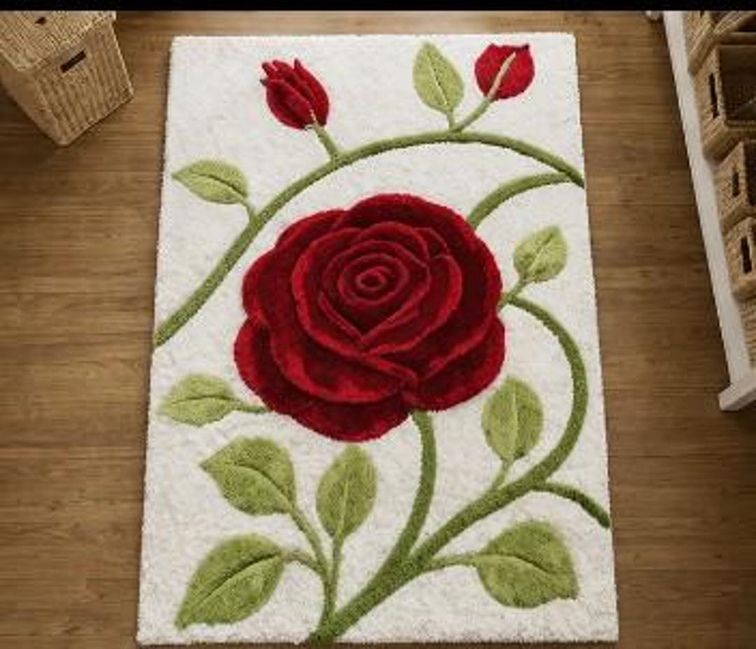 Red Or Roses Area Rugs Hand Tufted Wool Rose Rug, Floral Area Rug, Red Rose Carpet, Botanical ...