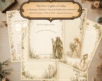 Diario dei Tarocchi di Litha stampabile / Quaderno di riflessione per il solstizio d'estate / Pagine di grimorio pagano per il Sabbat