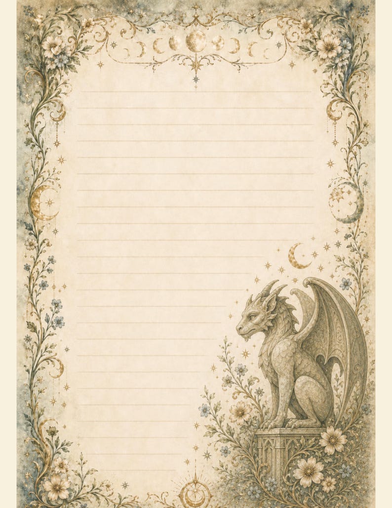 Gargoyle Gothic Writing Paper | Dark Fantasy Grimoire Insert ...