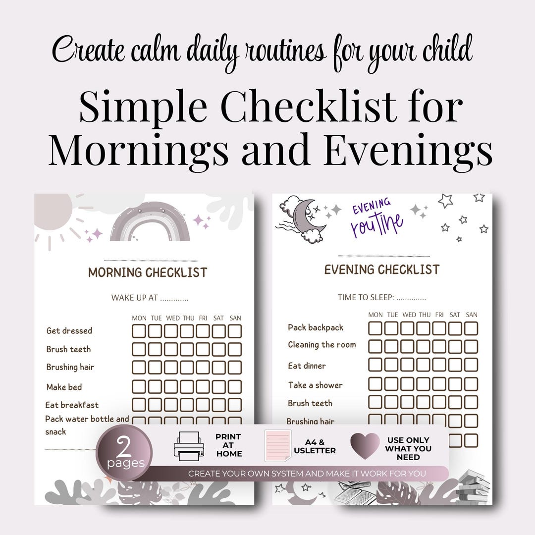 Kids Routine Checklist Printable, Morning and Evening Chart, Daily ...