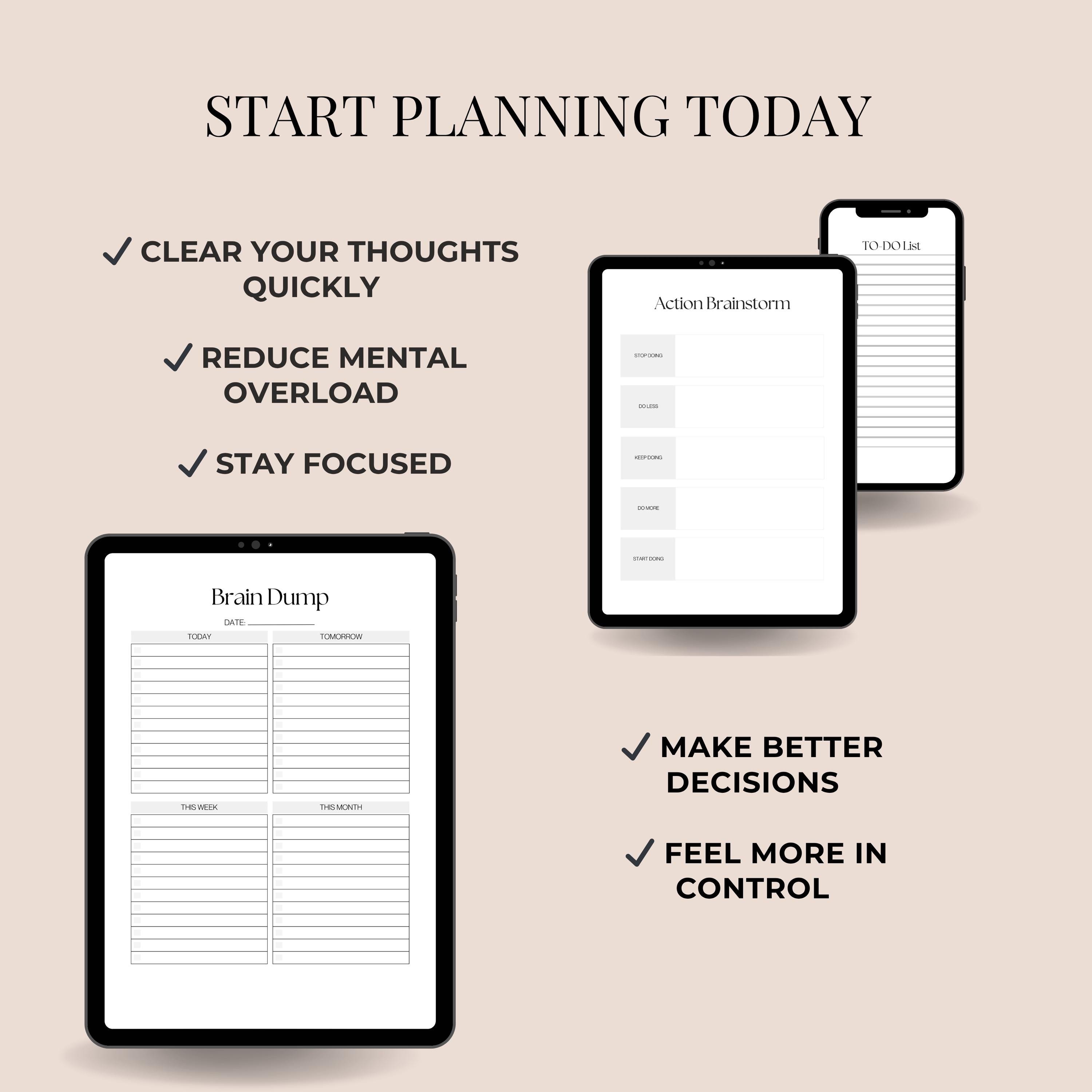 Minimalist Brain Dump Planner Printable PDF A4 US Letter Productivity ...