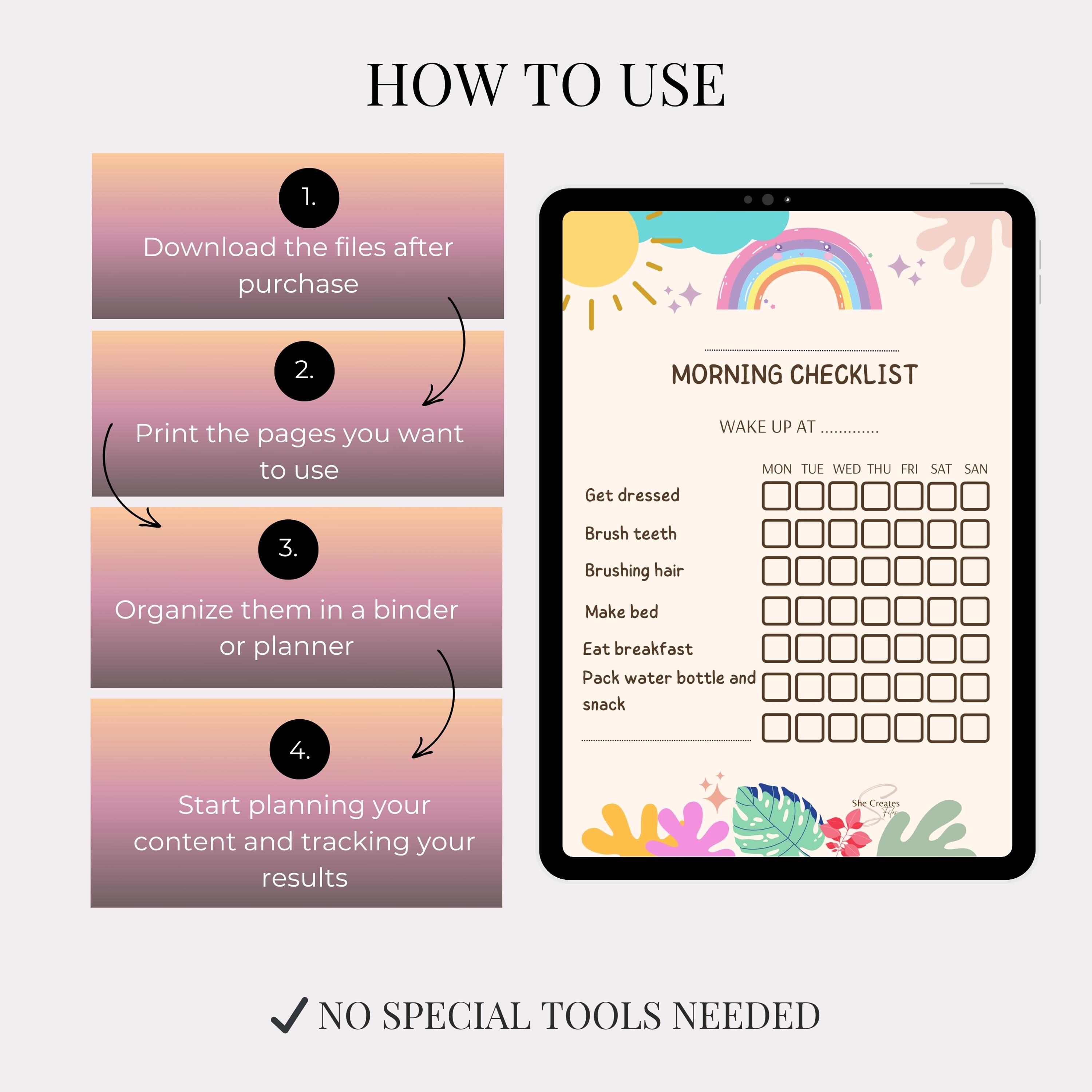 Kids Daily Routine Chart Printable, Morning and Evening Checklist ...