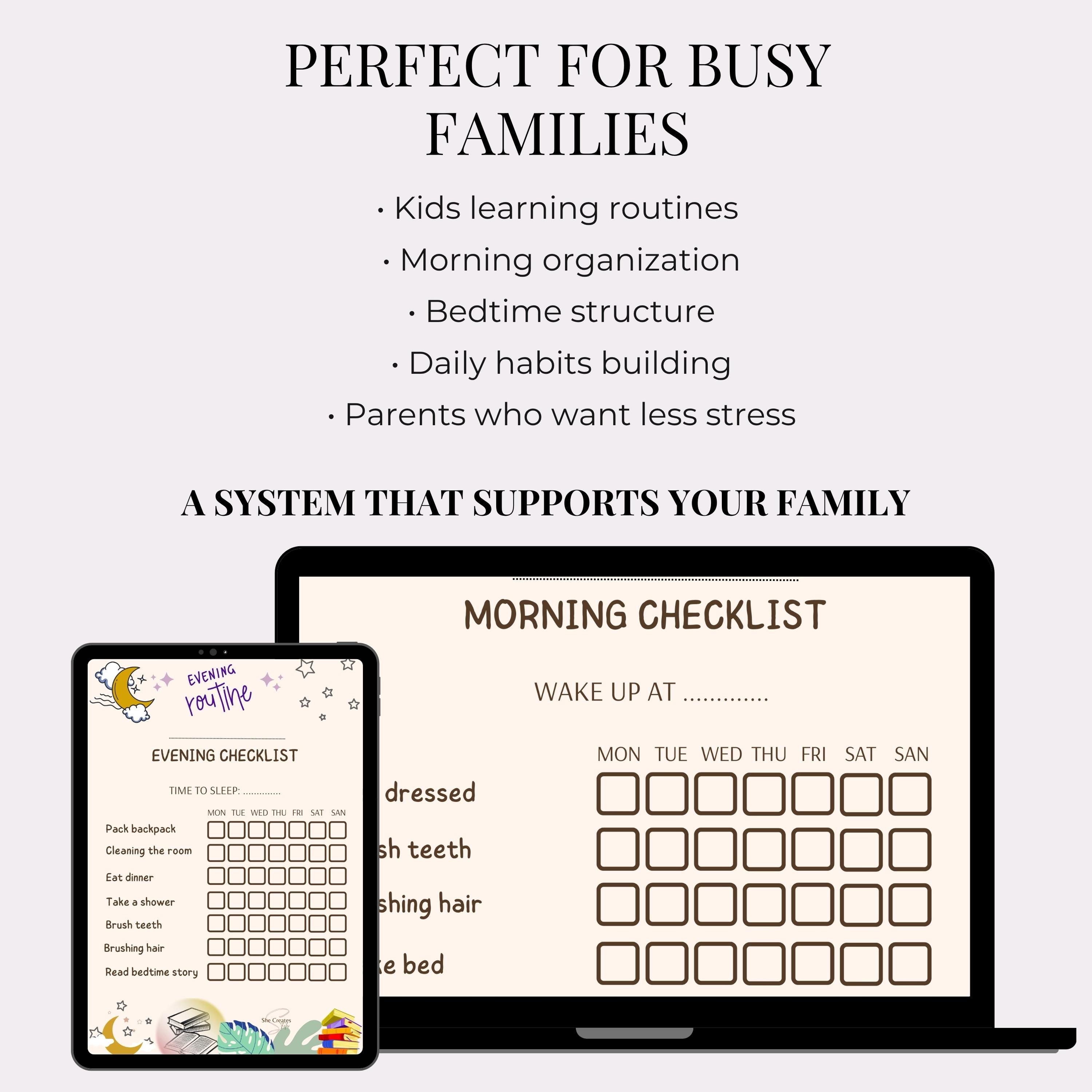 Kids Daily Routine Chart Printable, Morning and Evening Checklist ...