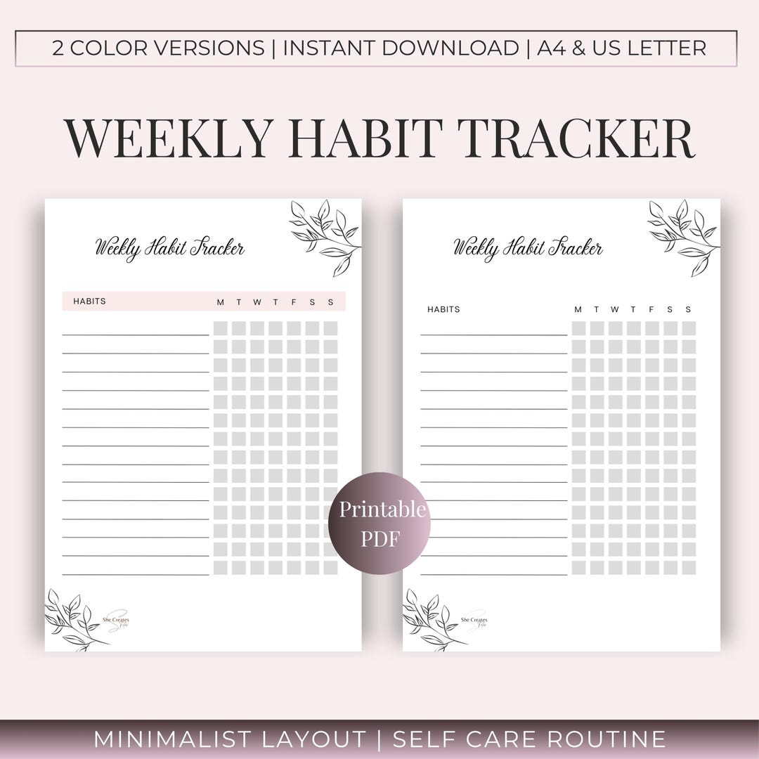 Printable Weekly Habit Tracker – Minimalist Layout, 2 Colors (A4/US ...