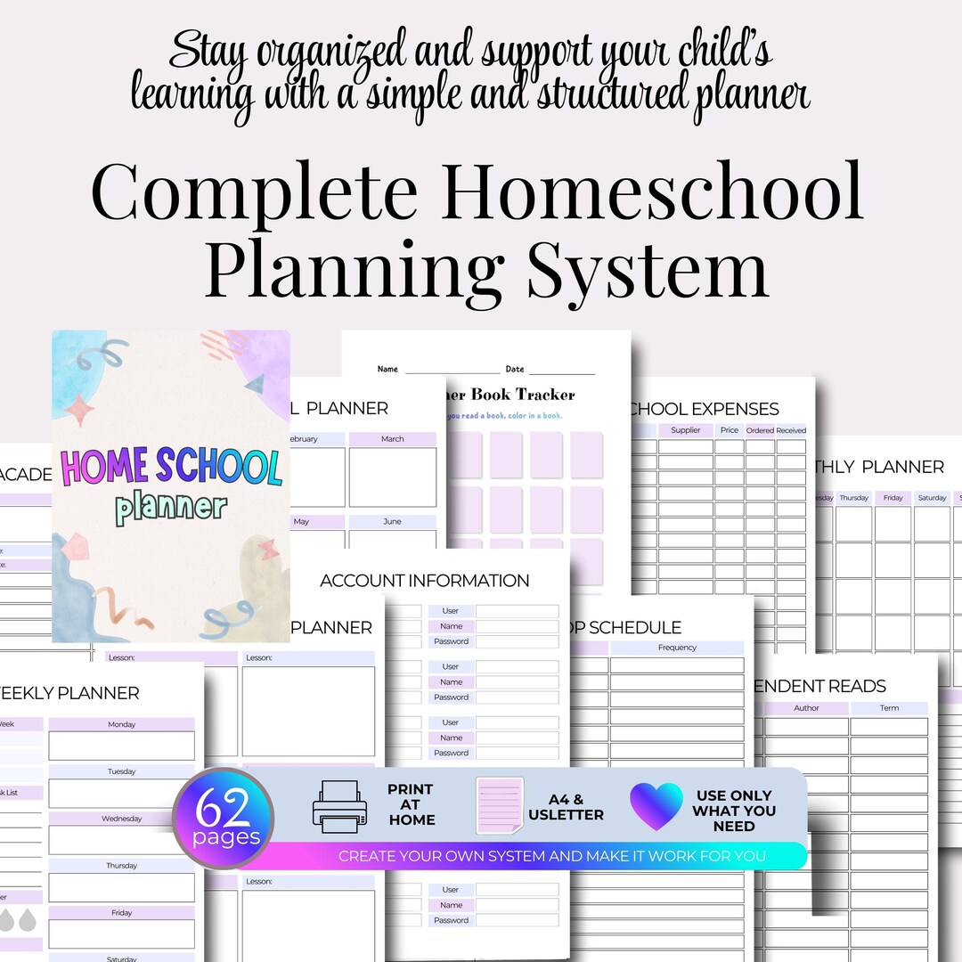 Homeschool Planner for Kids Printable, Lesson Planning Kit, Weekly
