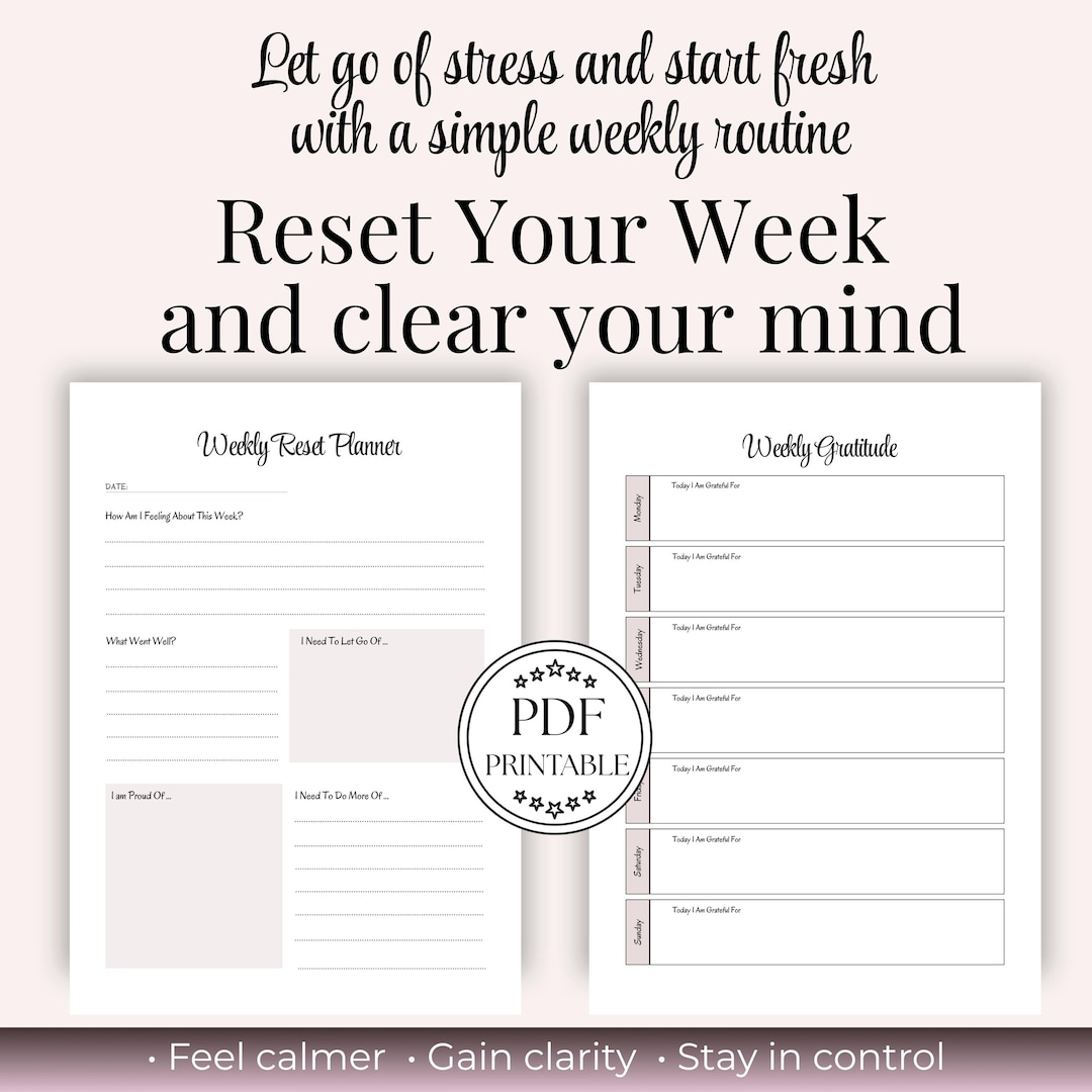 Weekly Reset Printable for Burnout Recovery, Reflection Journal, Self ...