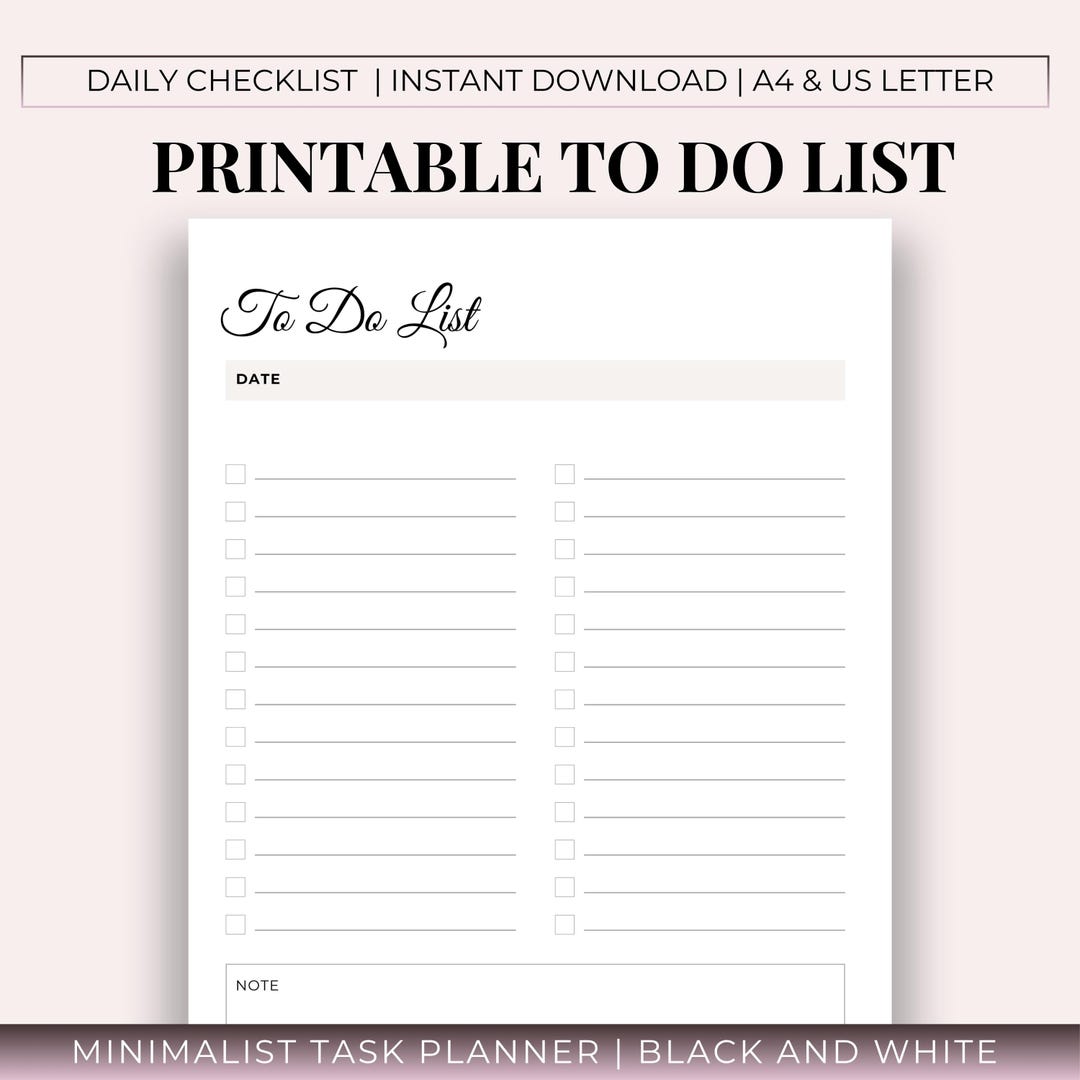 Minimalist to Do List Printable | Daily Task Planner (A4/US Letter) - Etsy