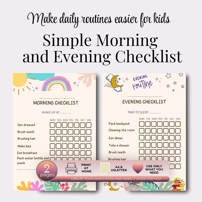 Empty Box Routine Printable Kids Daily Routine Chart Printable, Morning and Evening Checklist ...