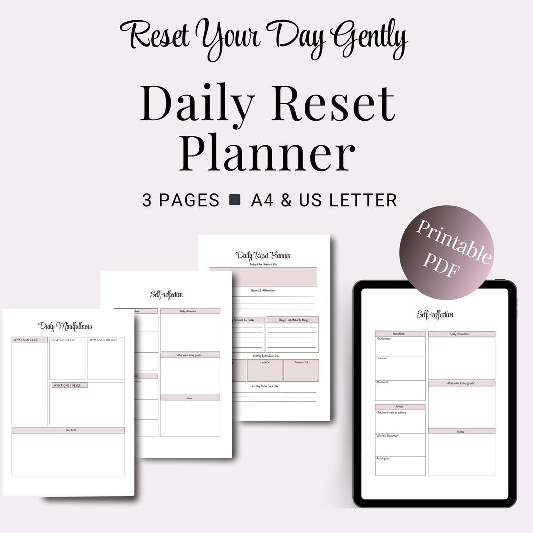 Daily Reset Planner Printable PDF: Minimalist Intentional Planning (A4 ...