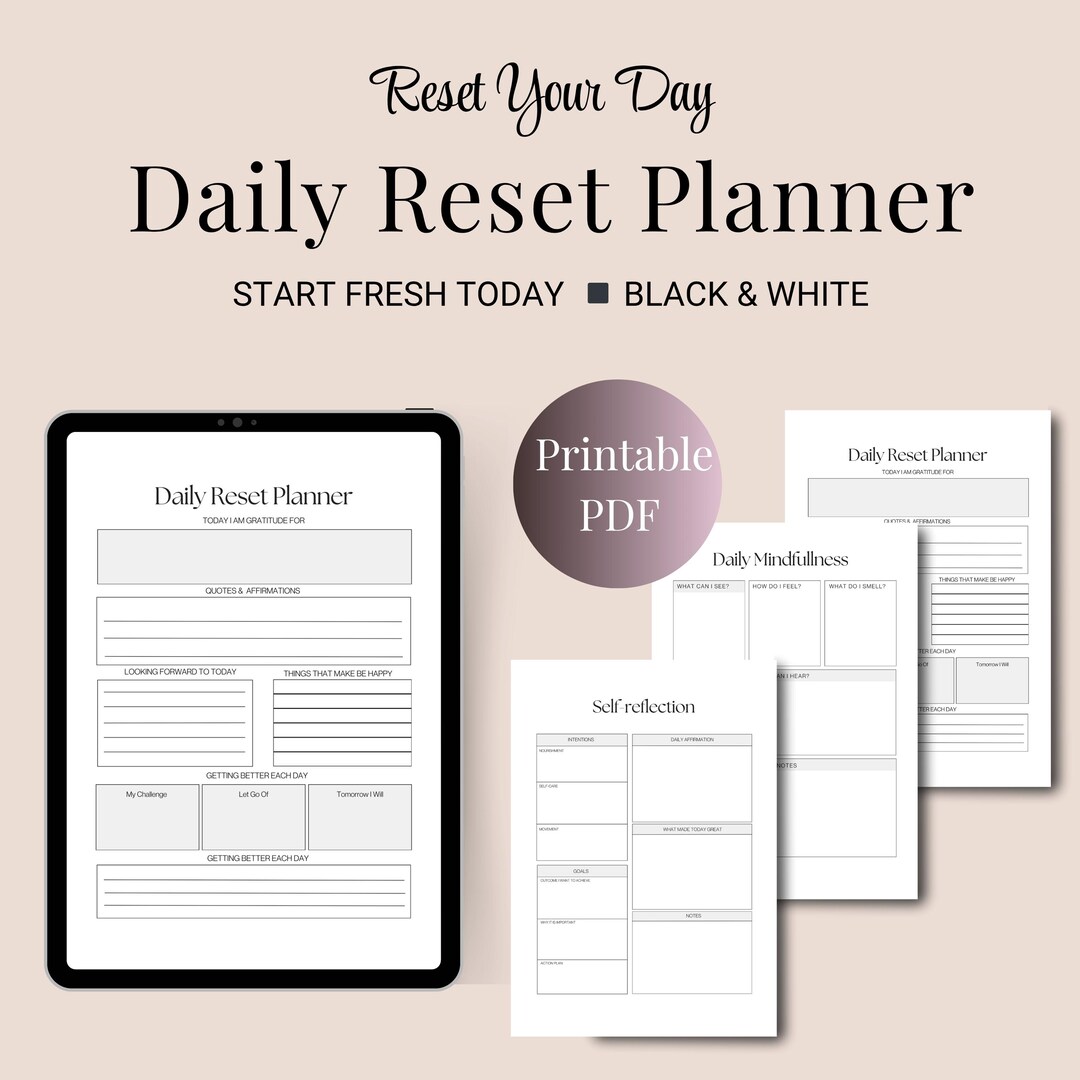 Daily Reset Planner Printable PDF A4 US Letter Minimal Self Care ...