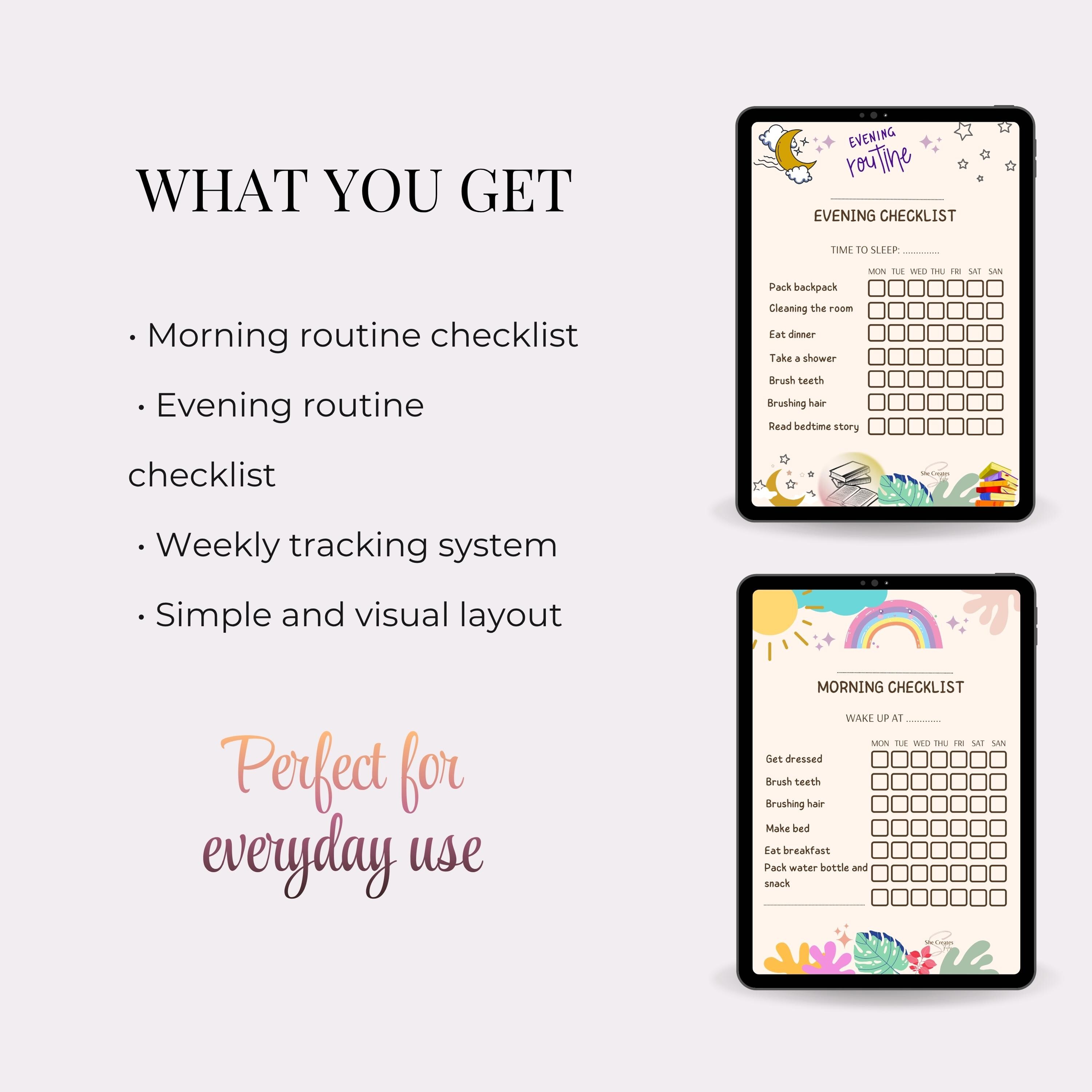 Kids Daily Routine Chart Printable, Morning and Evening Checklist ...