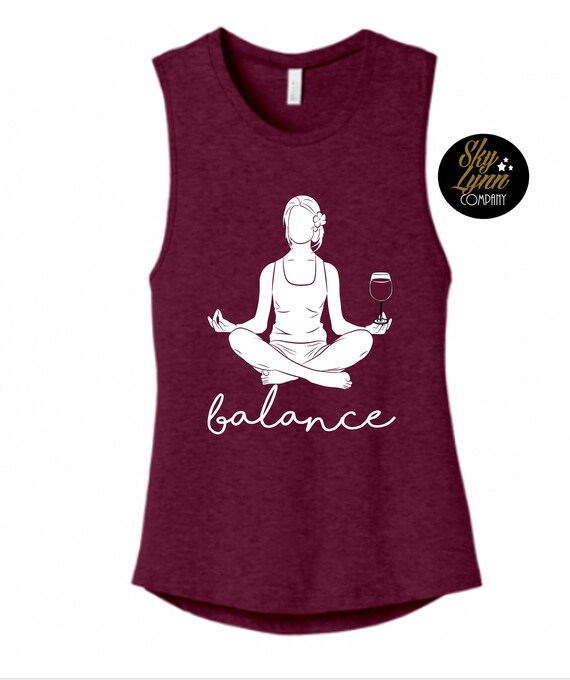 Yoga /& Wine Balance Muscle Tee Adult Tank