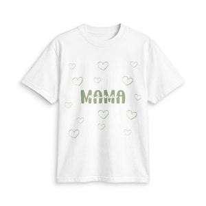 Mama heart pattern T-Shirt | green text, casual mom tee