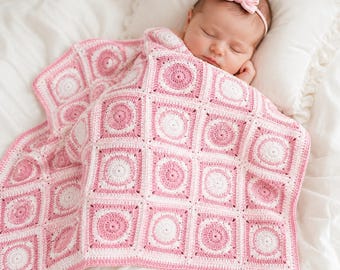 Patrón de manta de ganchillo para bebé niña, manta rosa para bebé en PDF, manta cuadrada para bebé abuela, patrón de ganchillo para regalo de baby shower