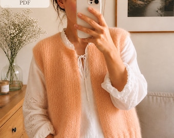 Strickanleitung Weste PDF Deutsch, Anfängerfreundliche Mohair Weste stricken, Flauschiger Pullunder S–M L XL