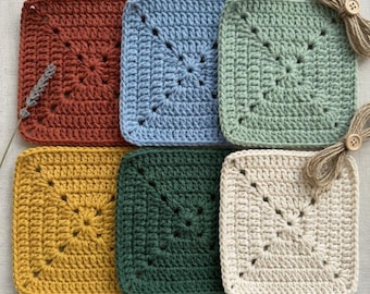 Patrón clásico de cuadrado liso estilo abuela: un motivo de ganchillo fácil y versátil para mantas, bolsos, bufandas y un sinfín de proyectos (patrón en PDF).