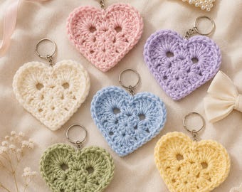 Patrón PDF para llavero de corazón a crochet, colgante de corazón amigurumi para bolso, llavero de San Valentín a crochet, lindo regalo hecho a mano, descarga instantánea.