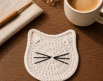 Patrón de posavasos de ganchillo con cara de gato, ideal para principiantes, decoración del hogar rápida y fácil de hacer (descarga en PDF)