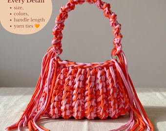 Quick Tshirt Yarn Crochet Bag Pattern, Beginner Mini Bag PDF, Chunky Crochet Purse Tutorial with Video