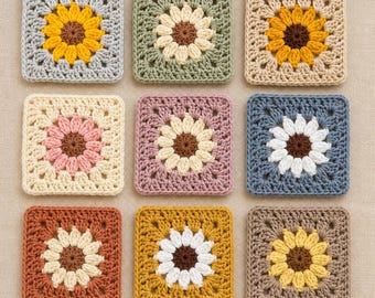 Sunflower Granny Square Crochet Pattern – Easy Beginner-Friendly Floral Motif for Blankets, Bags & Cozy Home Decor (PDF Tutorial)