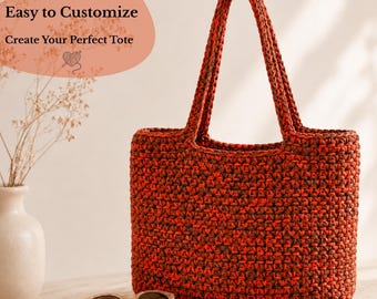 Easy Crochet Tote Bag Pattern PDF, Beginner T-Shirt Yarn Bag, Chunky Crochet Purse Tutorial, Customizable Tote, DIY Gift Pattern