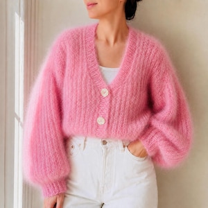 Mohair Cardigan Knitting Pattern PDF, Oversized Button Cardigan Pattern, Beginner Friendly Knit Cardigan, Chunky Mohair Sweater