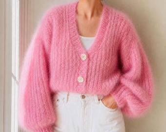 Mohair Cardigan Knitting Pattern PDF, Oversized Button Cardigan Pattern, Beginner Friendly Knit Cardigan, Chunky Mohair Sweater