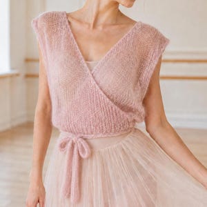 Mohair Wrap Vest Knitting Pattern PDF, Airy Bridal Cover Up, Balletcore Shrug, Lightweight Mohair Vest, Feminine Layering Top