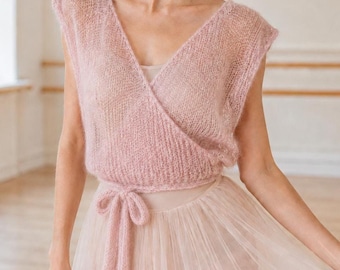 Mohair Wrap Vest Knitting Pattern PDF, Airy Bridal Cover Up, Balletcore Shrug, Lightweight Mohair Vest, Feminine Layering Top
