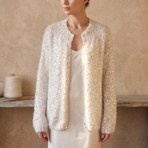 Sequin Cardigan Knitting Pattern PDF, Easy Fluffy Sparkle Cardigan Pattern