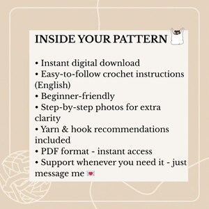 Peut inclure: Un patron de crochet num&eacute;rique avec le texte "INSIDE YOUR PATTERN". Comprend un t&eacute;l&eacute;chargement instantan&eacute;, des instructions faciles &agrave; suivre, adapt&eacute; aux d&eacute;butants, des photos &eacute;tape par &eacute;tape, des recommandations de fil et de crochet, et un format PDF. Support disponible.