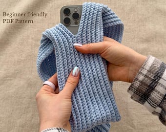 Crochet Phone Bag Pattern, Beginner Ribbed Crossbody Pouch (PDF Download)