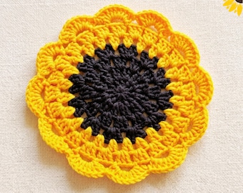 Patrón de ganchillo de girasol en PDF, patrón de posavasos de flores a ganchillo, aplique de ganchillo fácil, motivo de abuela veraniega, patrón de ganchillo digital