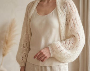 Patrón de punto para bolero de encaje de mohair en PDF, patrón de chal ligero, chal de mohair ligero, bolero de punto de puño a puño, patrón de punto de encaje fácil