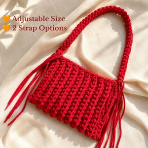 Modello per borsa all'uncinetto in filato di t-shirt: borsa a tracolla con frange grosse per principianti, PDF digitale